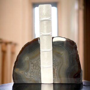 Crystal Agate Bookends w/ Geode Center, Natural Bookshelf Decor, 5+ lbs. (FG)
